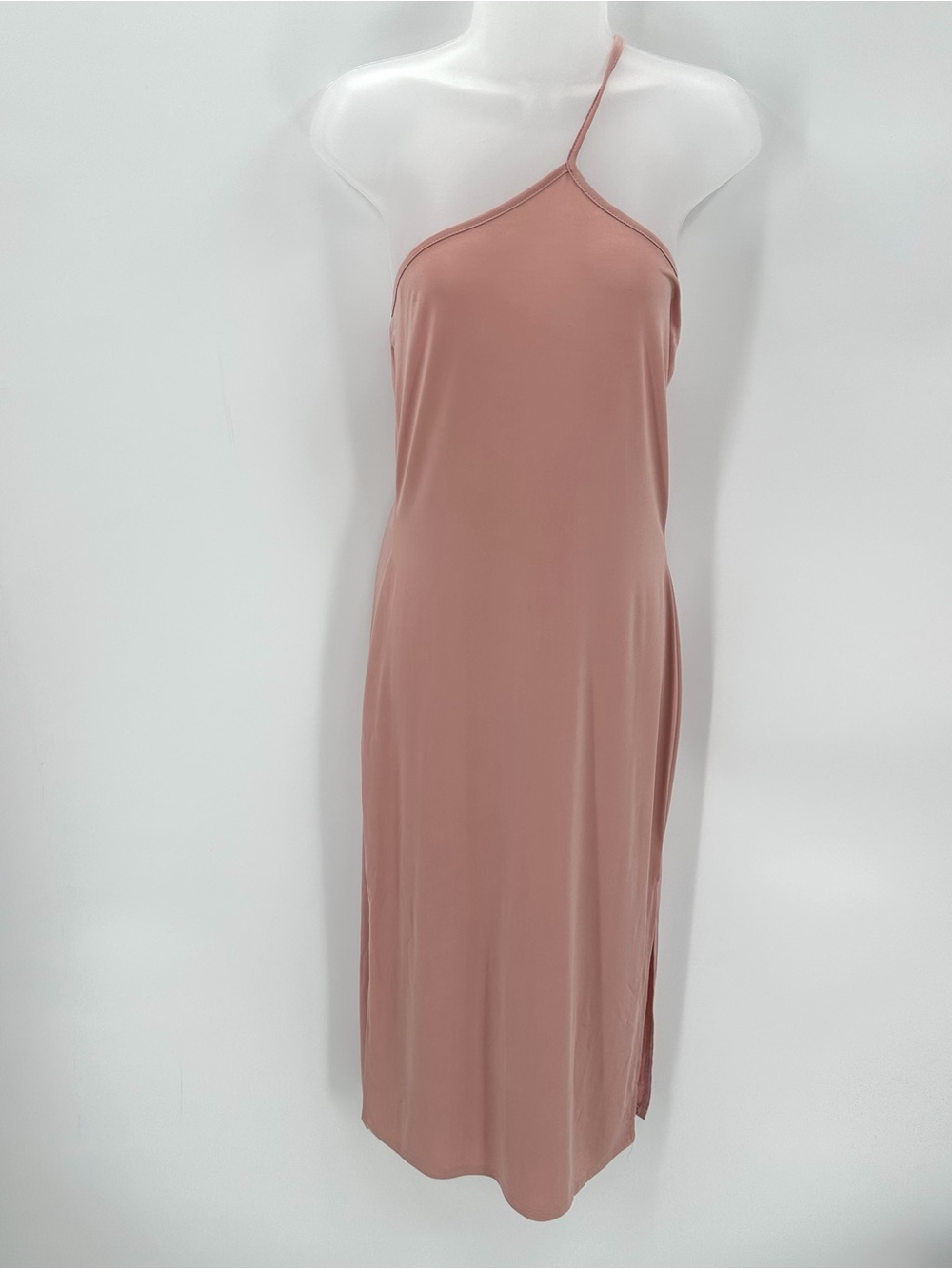 PRETTY LITTLE THING Dress Asymmetric Strap Slinky Midi Womens US 10 Clay Sexy